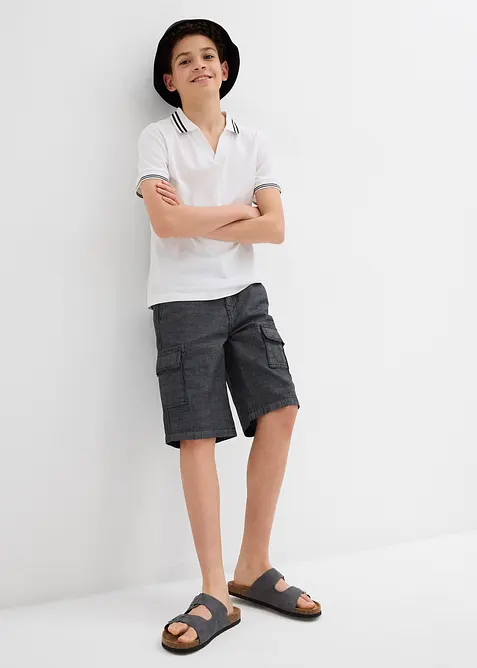 Lang cargoshorts i Chambray-materiale, Regular Fit, bonprix