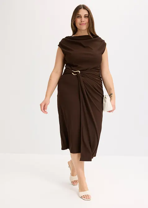 Midikjole i ribbet stil med drapering, bonprix