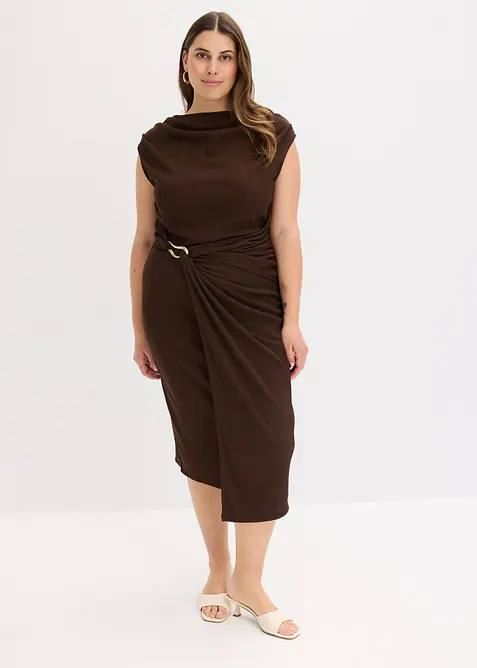 Midikjole i ribbet stil med drapering, bonprix