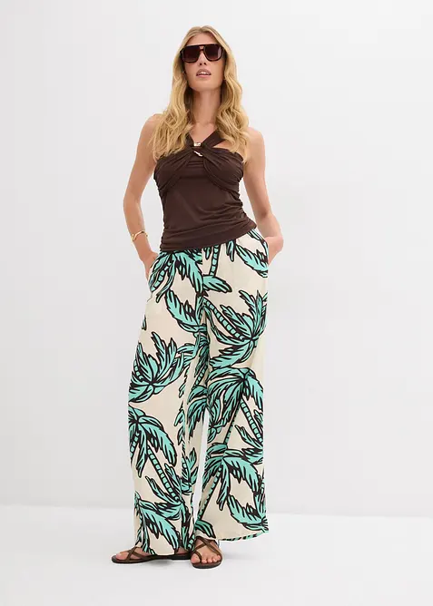 Bukse i lett viskose med vide ben, bonprix