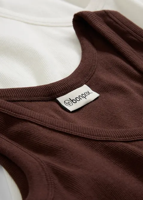 Ribbet singlet med &oslash;kologisk bomull (2-pack), bonprix