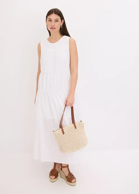 Maxikjole i bomull med rynking, bonprix