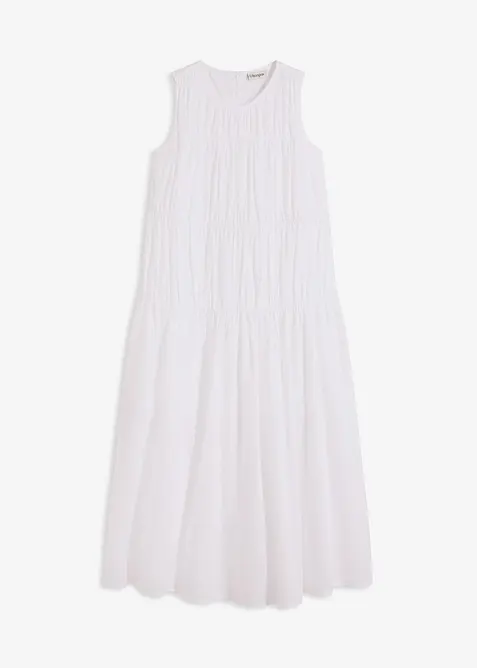 Maxikjole i bomull med rynking, bonprix