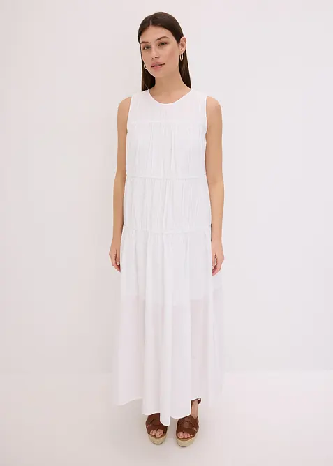 Maxikjole i bomull med rynking, bonprix
