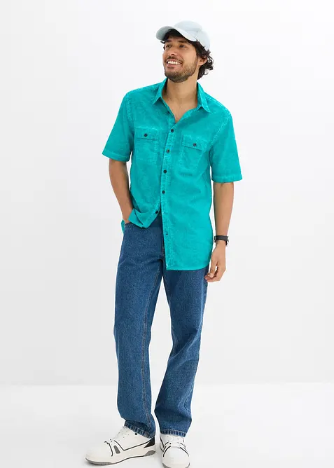 Kortermet skjorte i vasket look, bonprix
