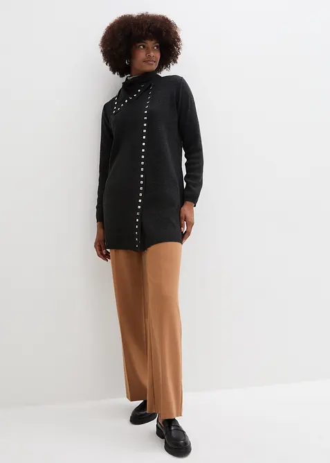 Bukse med vide ben og pyntebelte, bonprix