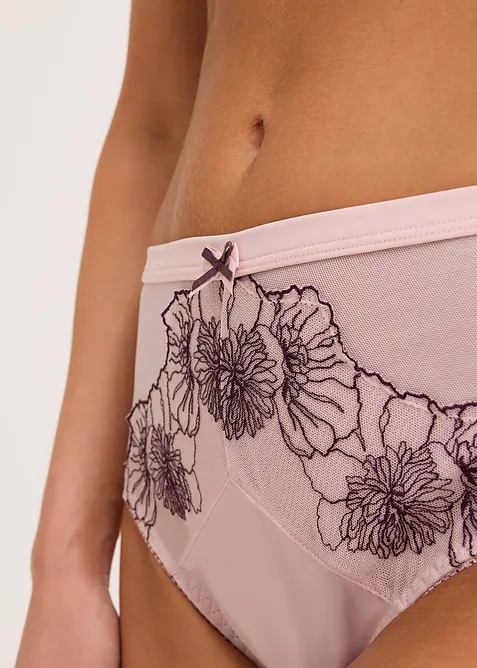 Truse med h&oslash;y midje og delikat broderi, bonprix