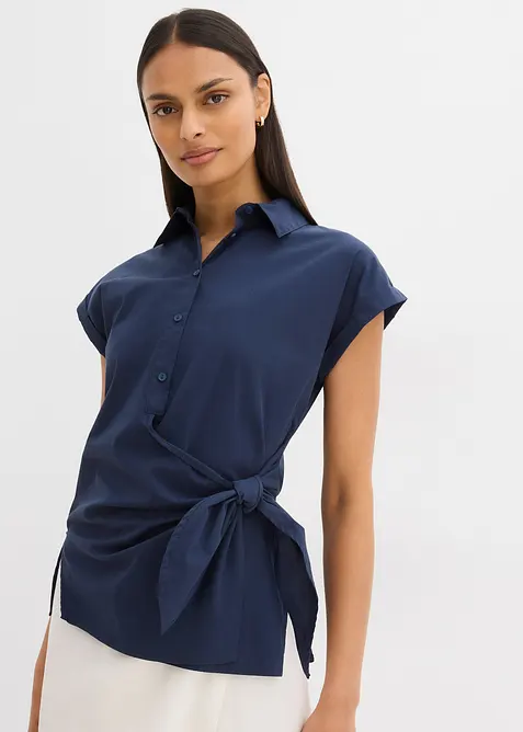 Kortermet bluse med knytedetalj, bonprix