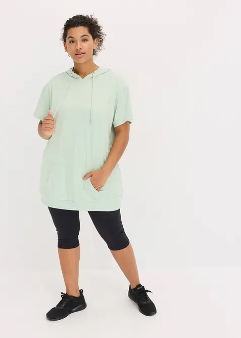 Oversized treningstopp med hette, hurtigtørkende, bonprix
