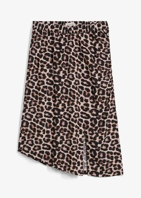 Skjørt med leopardprint og splitt, bonprix