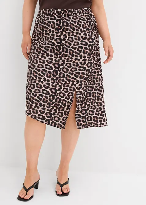 Skjørt med leopardprint og splitt, bonprix
