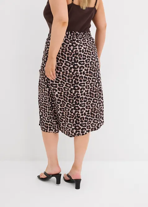 Skjørt med leopardprint og splitt, bonprix