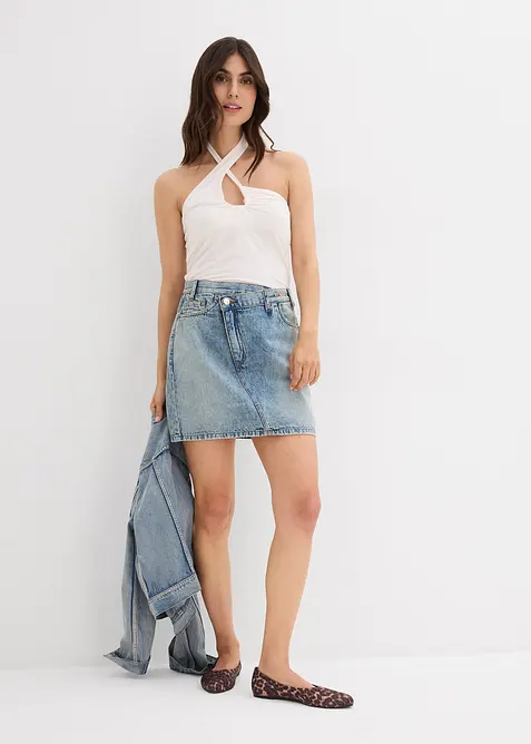 Jeansskjørt med asymmetrisk linning, bonprix