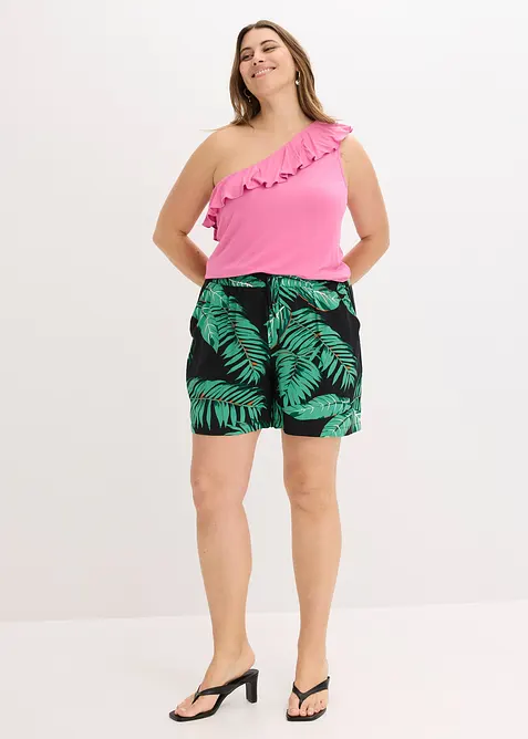 One shoulder-topp i myk viskosemiks med volang, bonprix