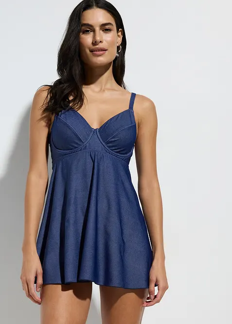 Lang tankini (2-delt sett) i jeans look, bonprix