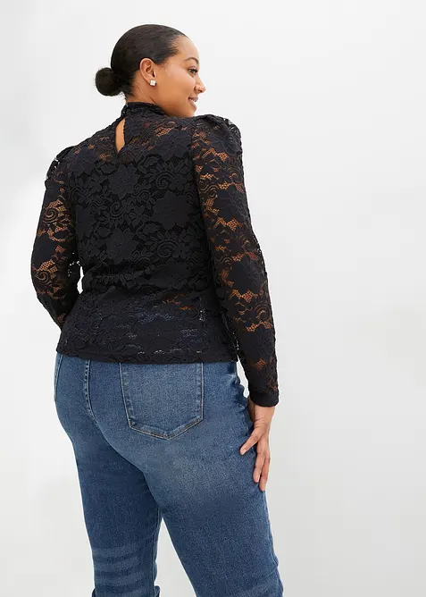 Figurnær, langermet topp med blonder, bonprix