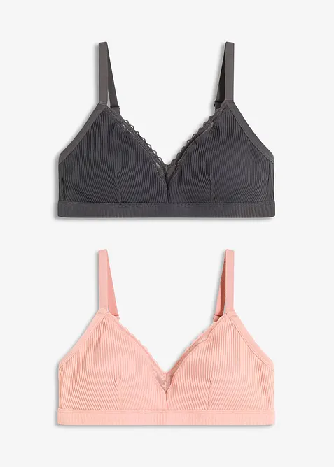 Vattert bralette uten bøyle med økologisk bomull (2-pack), bonprix