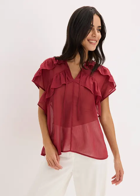 Chiffonbluse med volanger, bonprix