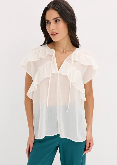 Chiffonbluse med volanger, bonprix