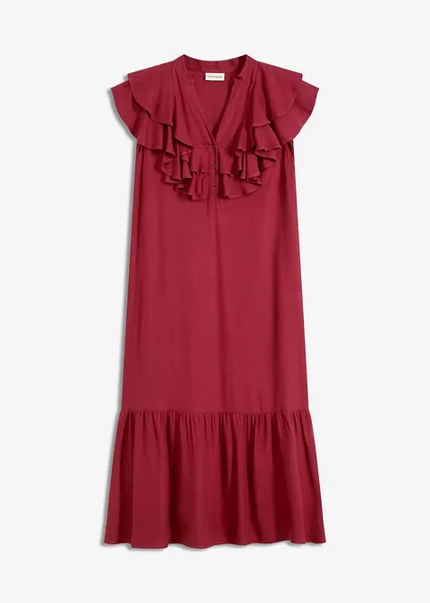 Midikjole med volanger av strukturert krepp, bonprix