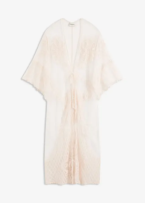 Transparent strandkimono med blonder, bonprix