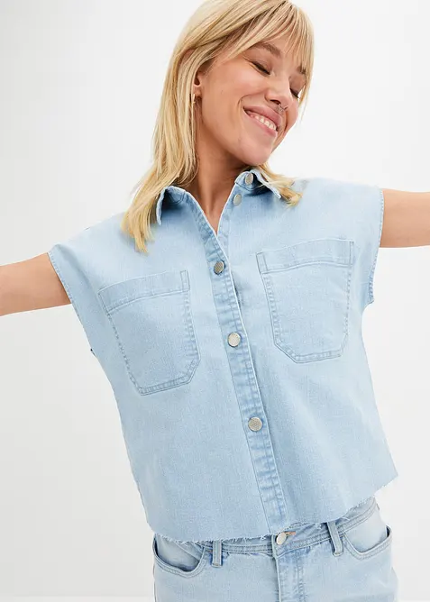 Kort boxy jeansbluse, bonprix