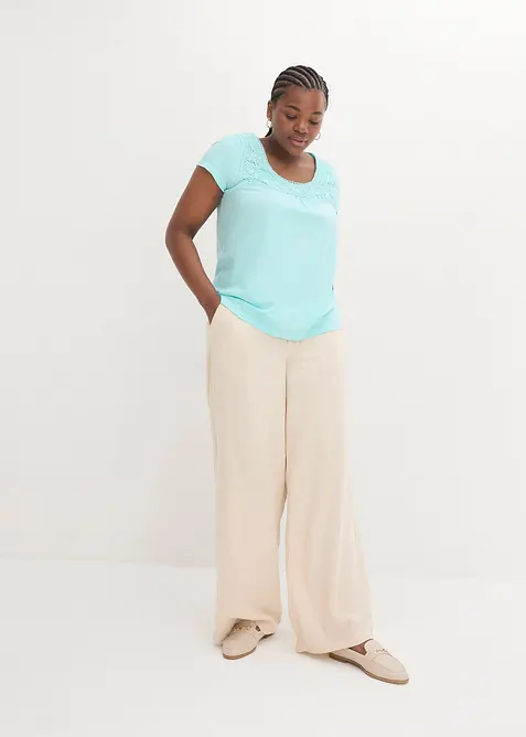 Bomullstopp med blonder, kortermet, bonprix