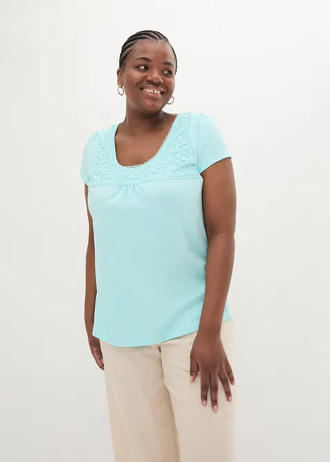 Bomullstopp med blonder, kortermet, bonprix