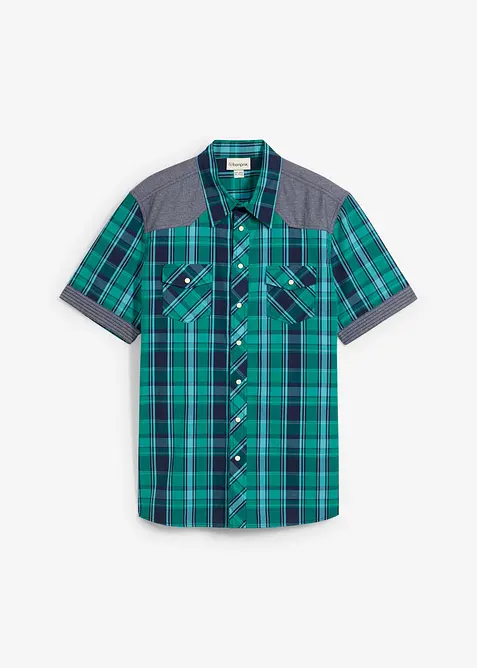 Kortermet skjorte  med denimbesetning, bonprix