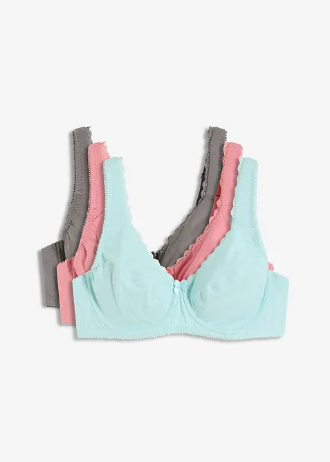 BH med bøyle og økologisk bomull (3-pack), bonprix