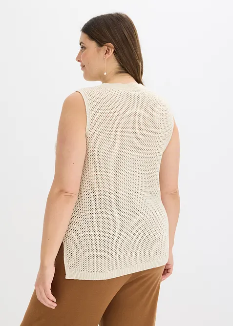 Strikket singlet med hullm&oslash;nster og lurex, bonprix