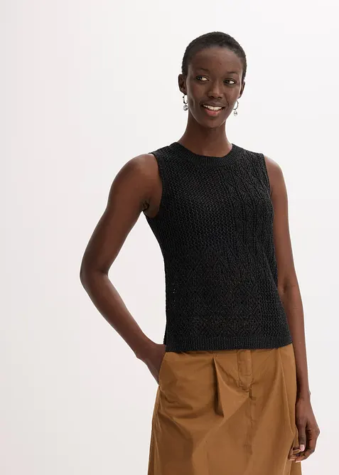 Strikket singlet med hullmønster og lurex, bonprix