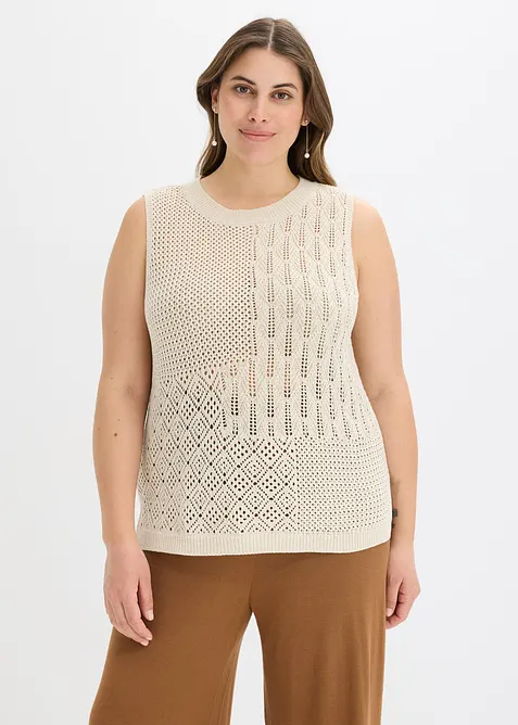 Strikket singlet med hullm&oslash;nster og lurex, bonprix