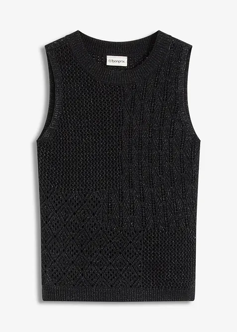 Strikket singlet med hullmønster og lurex, bonprix