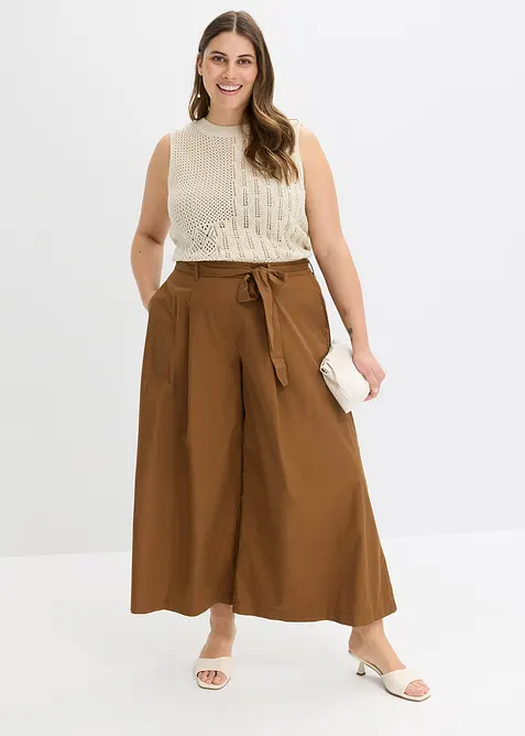 Bukse i bomullspoplin med belte (2-delt sett), bonprix