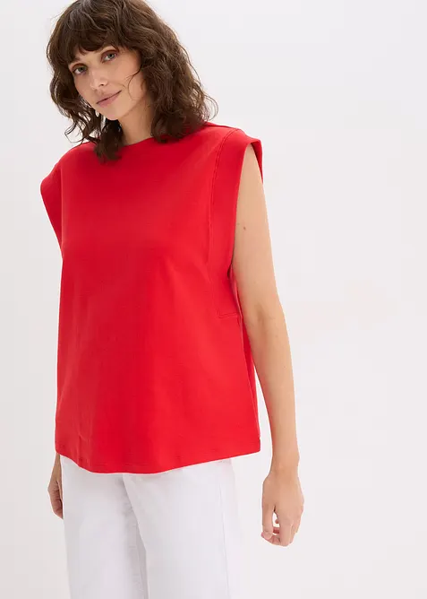 Topp med ribbekant på ermene, bonprix