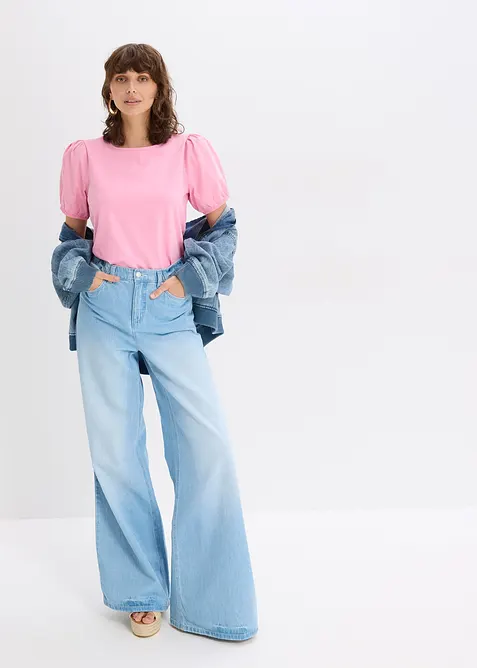 Jerseytopp med ermer av bomullspopelin, bonprix