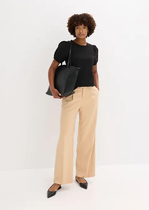 Jerseytopp med ermer av bomullspopelin, bonprix