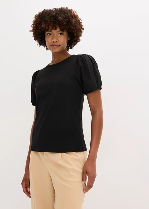 Jerseytopp med ermer av bomullspopelin, bonprix