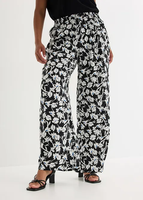 Bukse i strukturmateriale med vide ben, bonprix