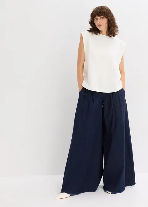 Oversized topp med ribbekant p&aring; ermene, bonprix