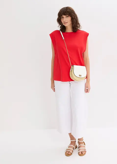 Topp med ribbekant på ermene, bonprix