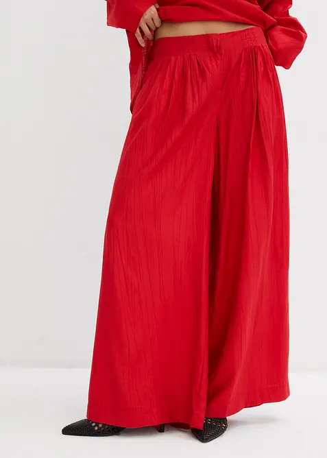 Crinkle bukse med vide ben i strukturert viskosemiks, bonprix