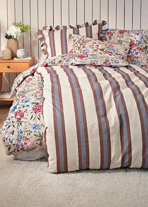 Sengesett med striper og rysjer, bonprix