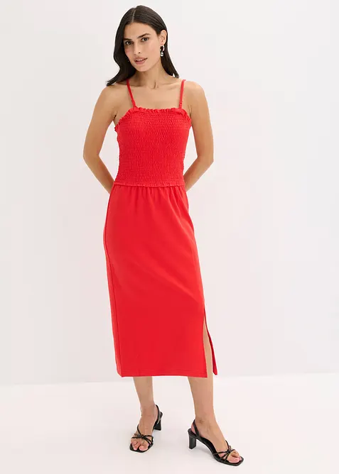 Midikjole i formstabil jersey med vaflet innfelling og splitt, bonprix