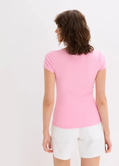 Ribbet topp med blondedetalj (2-pack), bonprix