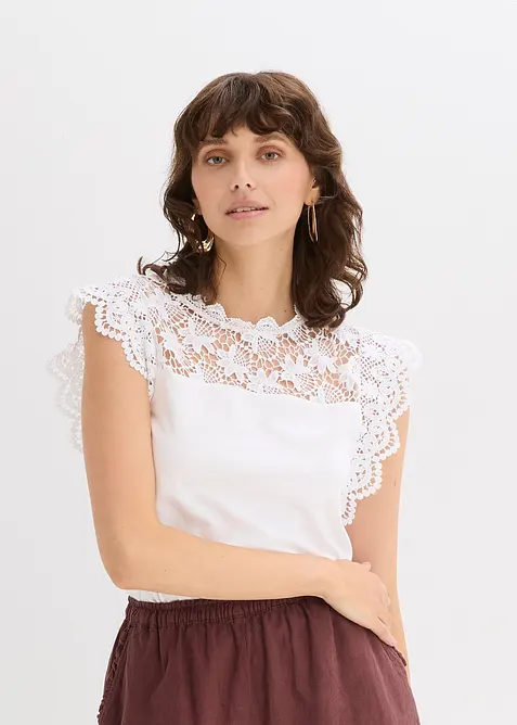 Topp med blondeinnfelling, bonprix