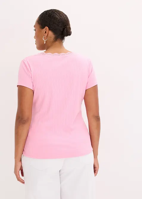 Ribbet topp med blondedetalj (2-pack), bonprix