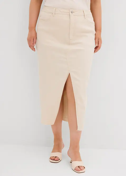 Jeansskjørt med splitt, bonprix