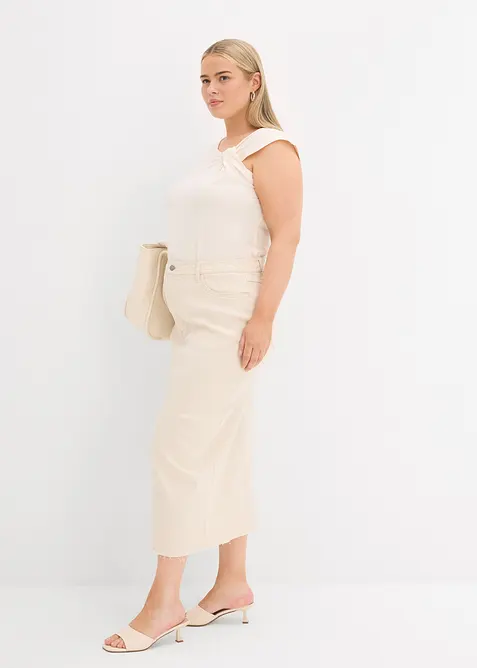 Jeansskjørt med splitt, bonprix